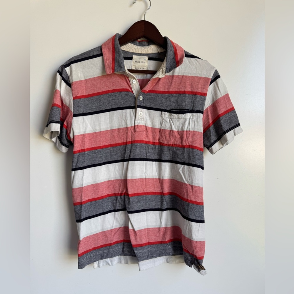 Billy Reid Huckberry Pensacola Polo Shirt Men Medium Relaxed Stripe Red Blue